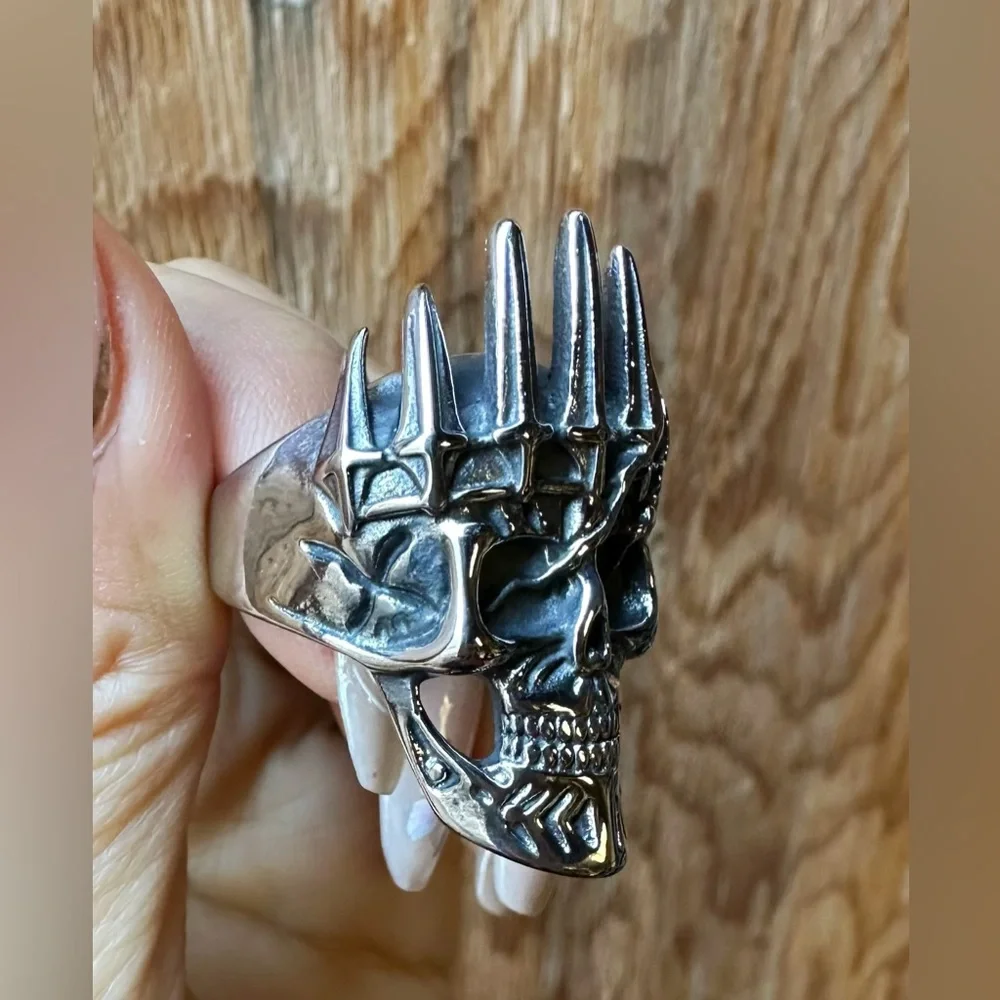 New Gothic Skull Crown Stainless Steel Men’s Ring Size 8